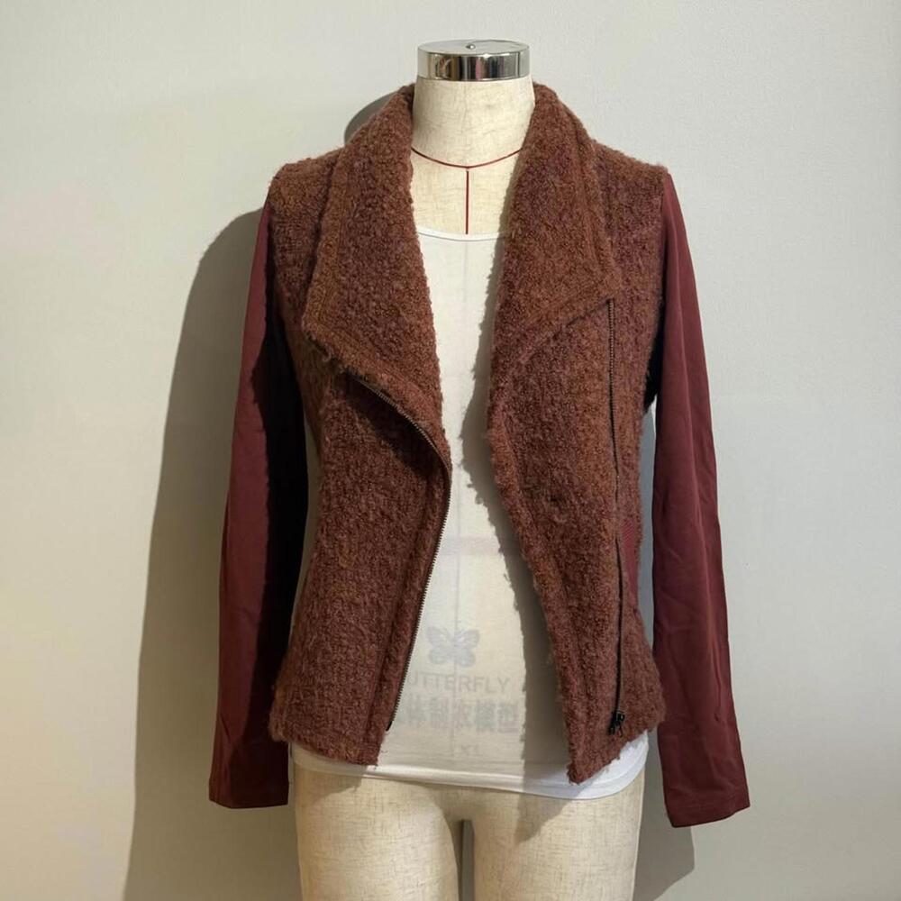 Sandwich Wool Blend Moto Jacket Style Sweater‎ Women's S